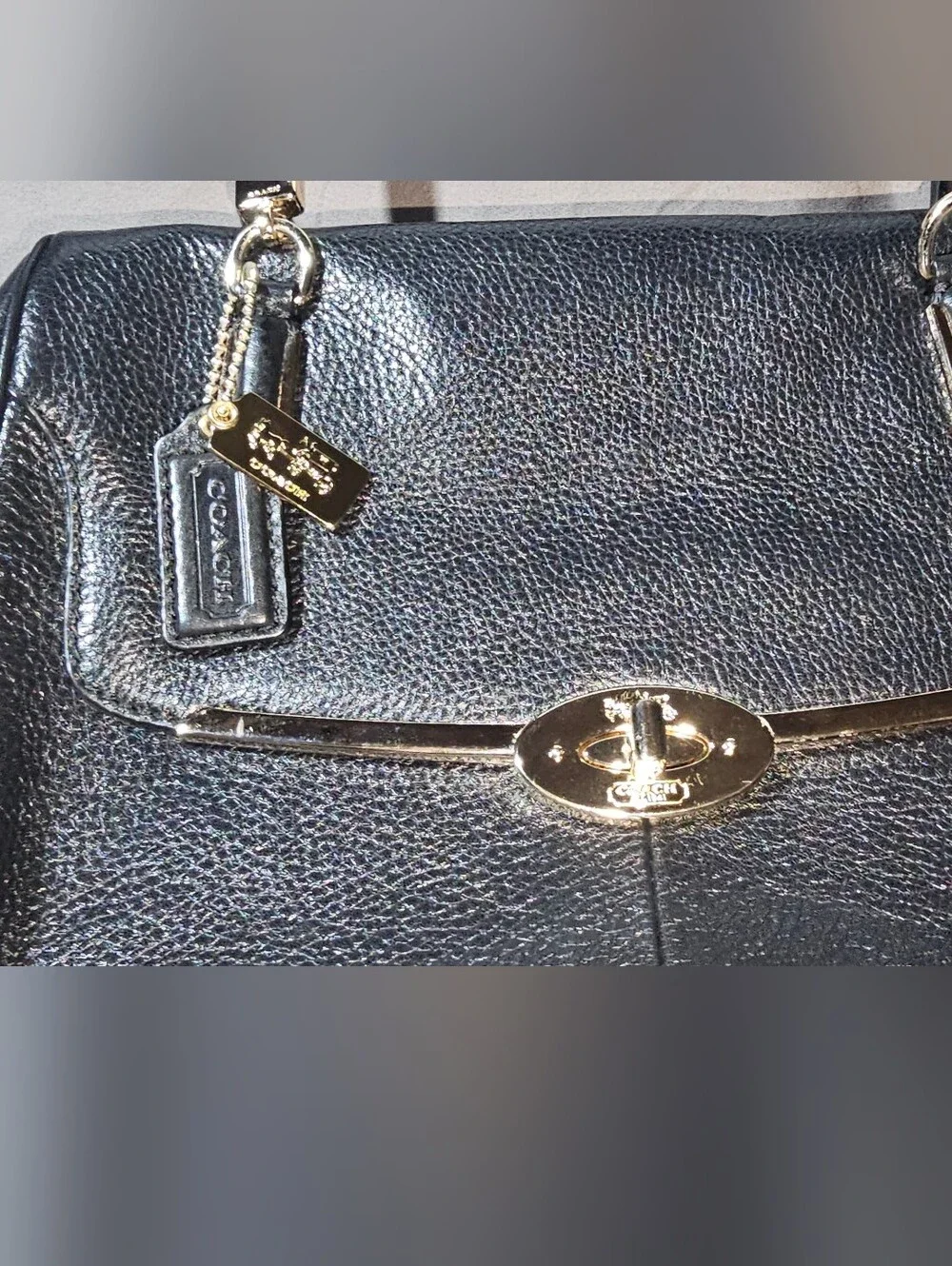 Authentic Coach Black Leather Turnlock Satchel